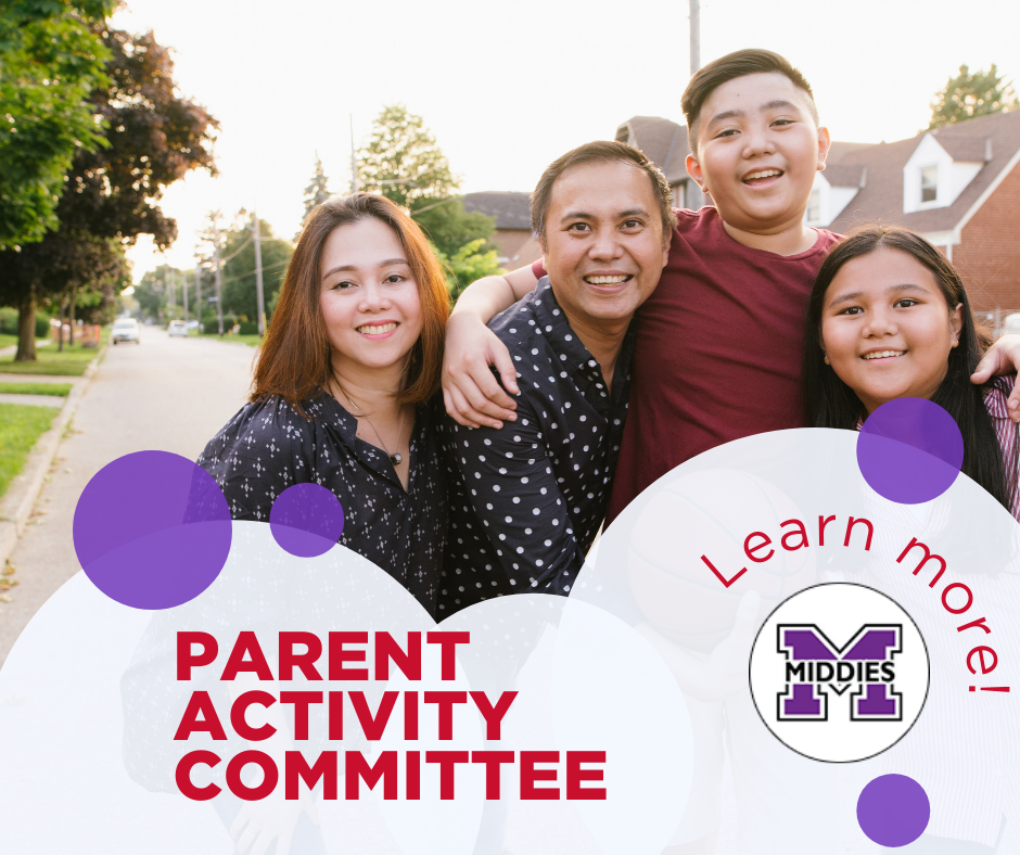 Parent Activity Committee poster with group of students